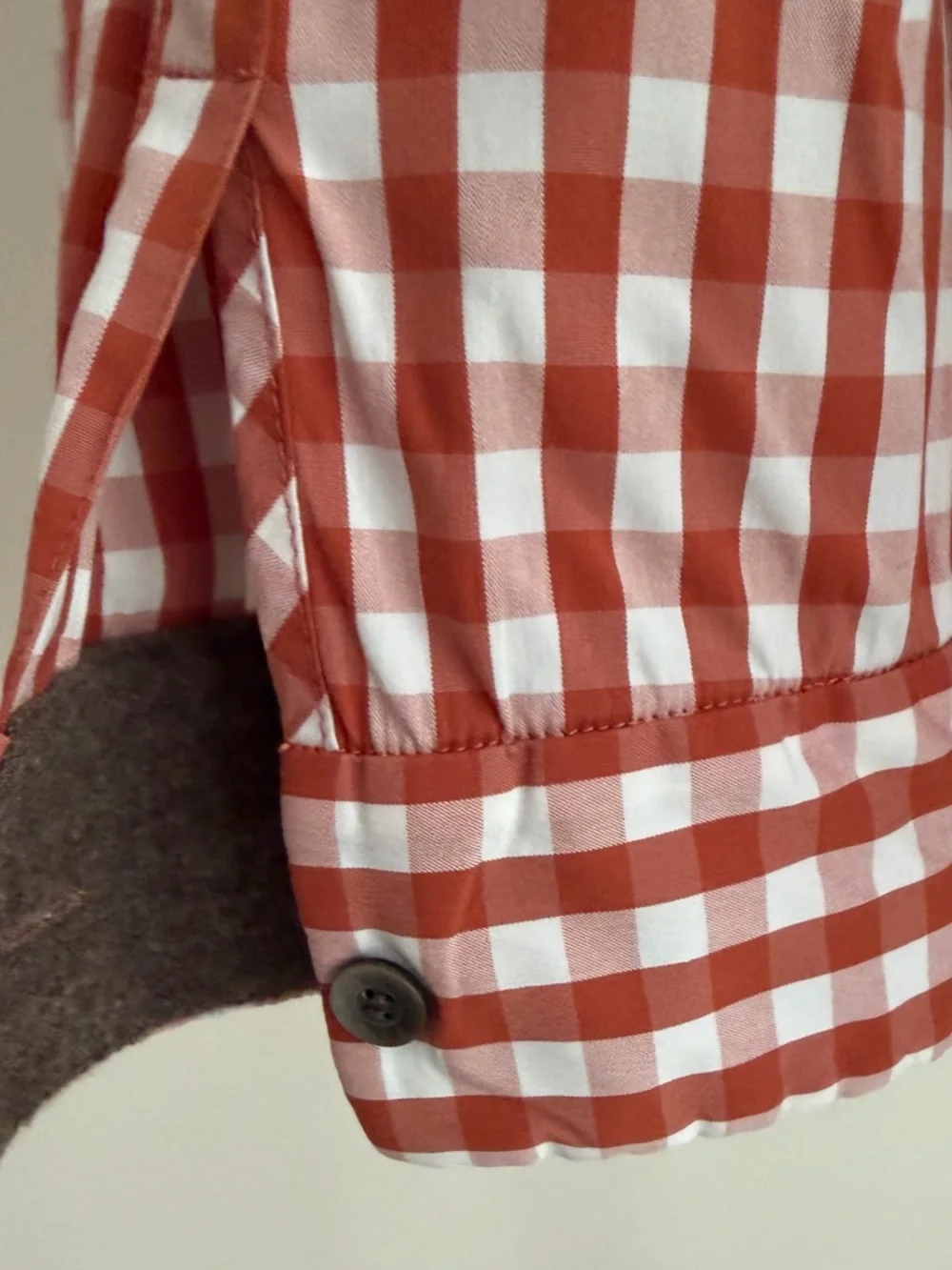 Lafayette 148 Women's Rust & White Gingham Button-Front Shirt - Picture 5 of 7